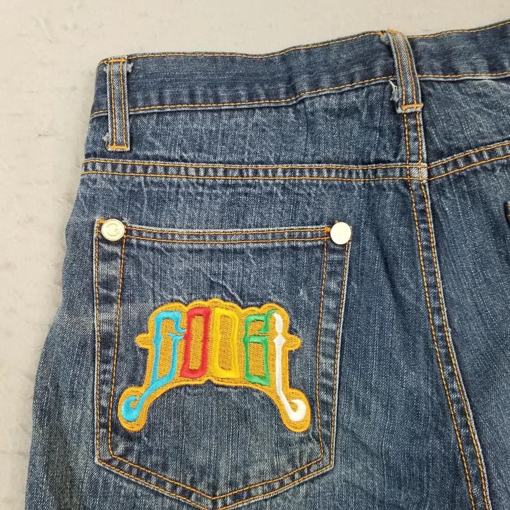 Coogi Jeans Mens 36x34 Blue Denim Embroidered Dragon Back Pocket Baggy Hip‎ Hop
